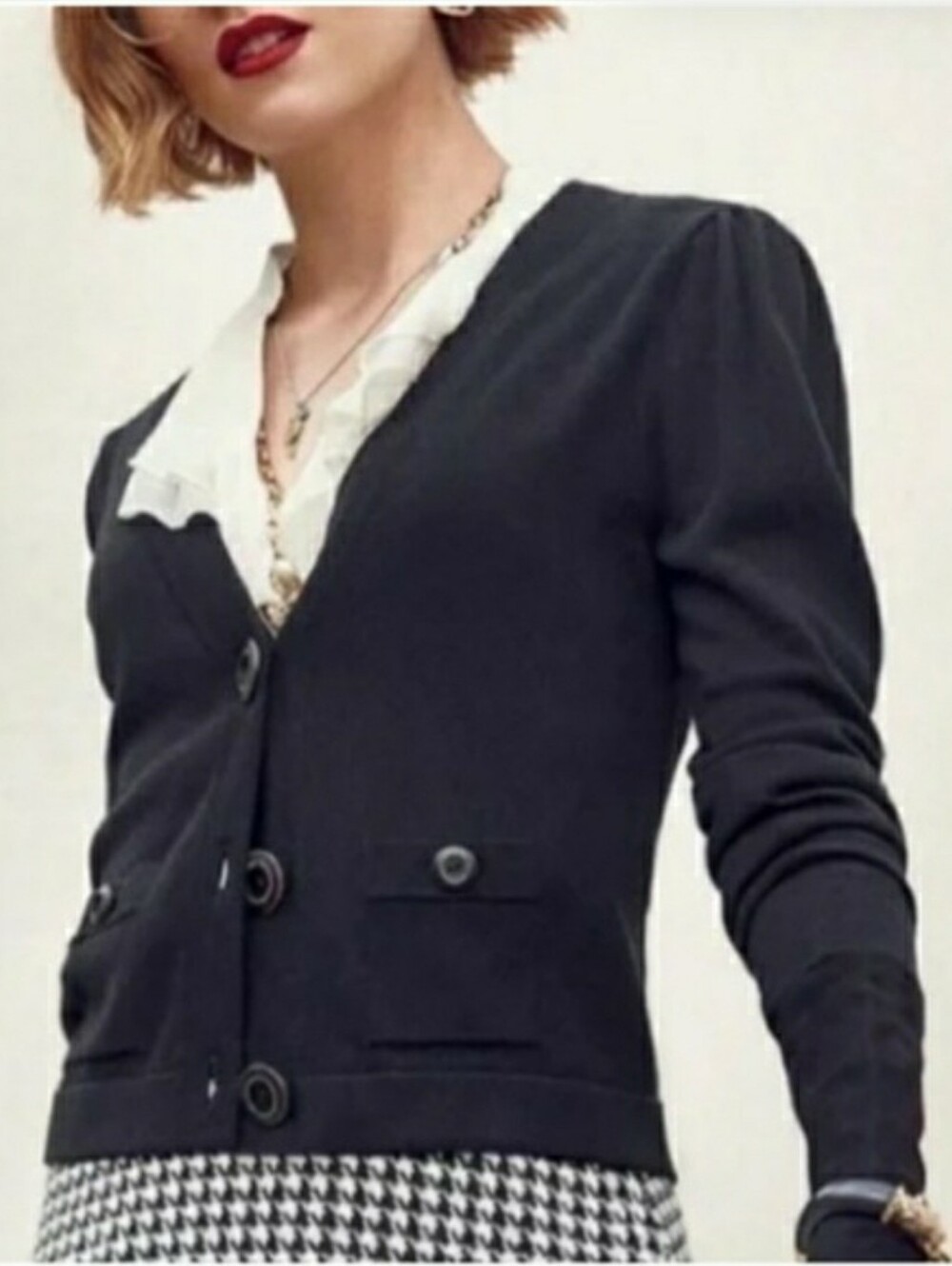 Cabi Goals Cardigan 3891 Black V-Neck Button Front Knit Sweater Pockets Size L